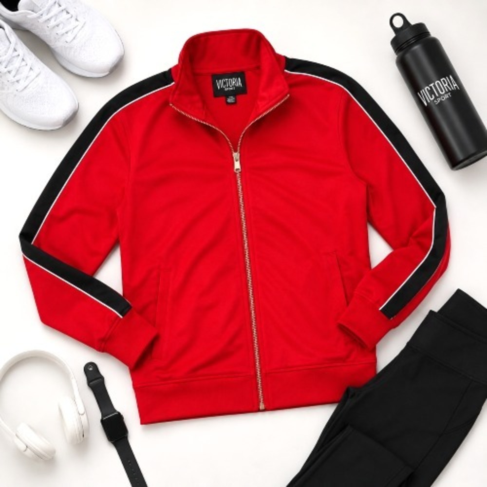Victoria Sport‎ Red Full Zip Track Jacket Athletic Pockets Women's Size M